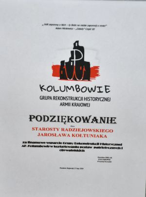 Podziękowanie dla starosty Jarosława Kołtuniaka