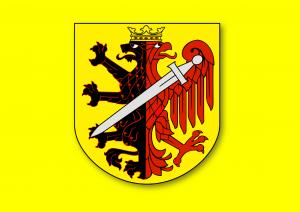 Herb powiatu radziejowskiego na żółtym tle