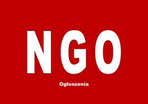 Biały napis NGO Ogłoszenia na bordowym tle