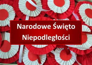 Biały napis Narodowe Święto Niepodległości na czerwonym tle