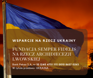 Flaga Ukrainy i numer konta Fundacji Semper Fidelis