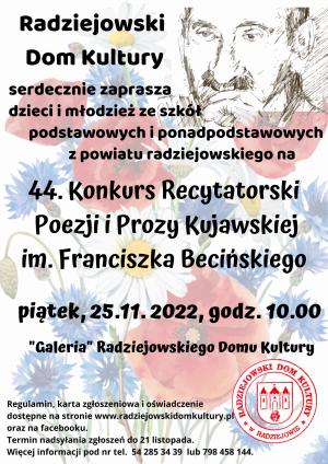 Konkurs Recytatorski Poezji i Prozy Kujawskiej im. Franciszka Becińskiego - plakat